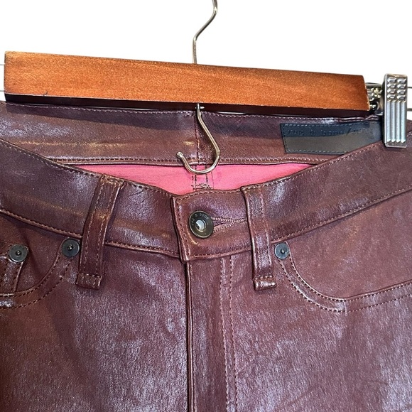 (Sold)RAG & BONE "THE LEATHER SKINNY" W1602L038DBL Women Size 26 WASHED BURGUNDY - Picture 4 of 12